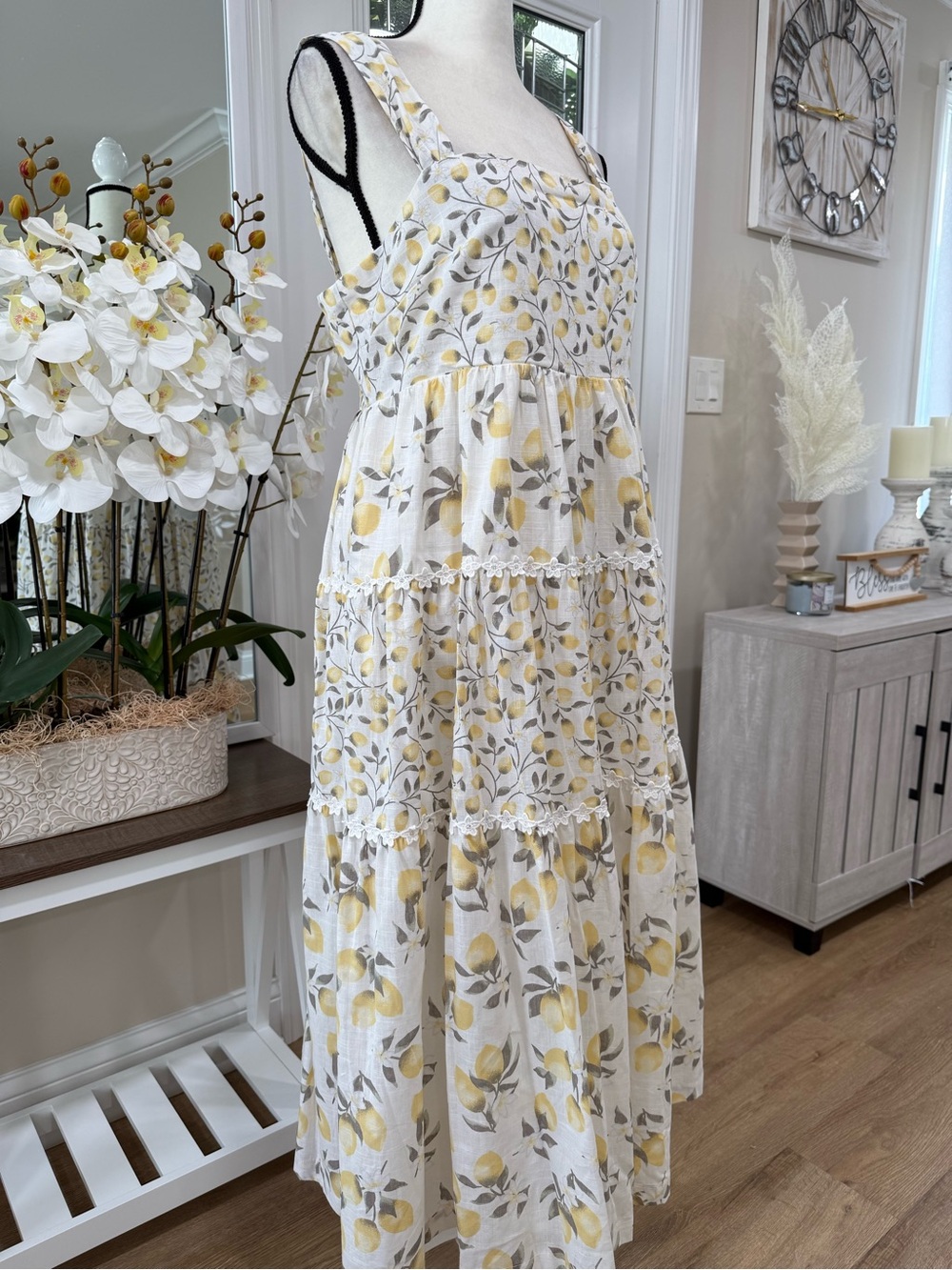 New Dress HAUTE HIPPIE Lemon Print Tiered Midi Sundress Sz.12 Cotton Party - Picture 6 of 14